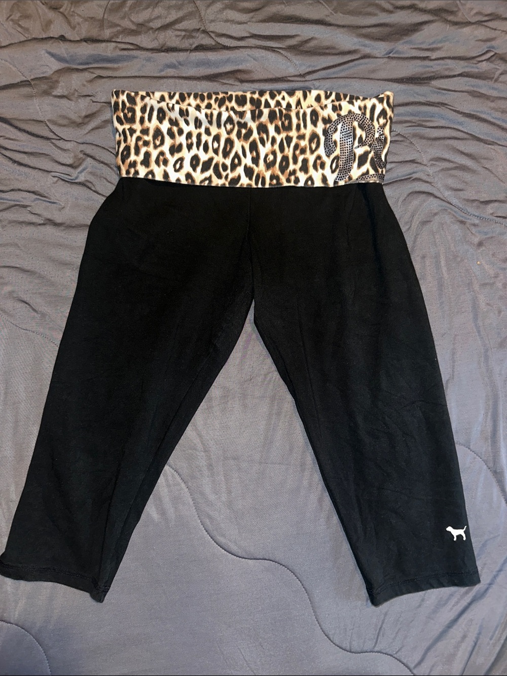 Victoria's Secret PINK Black Capri Shorts with Leopard Waistband